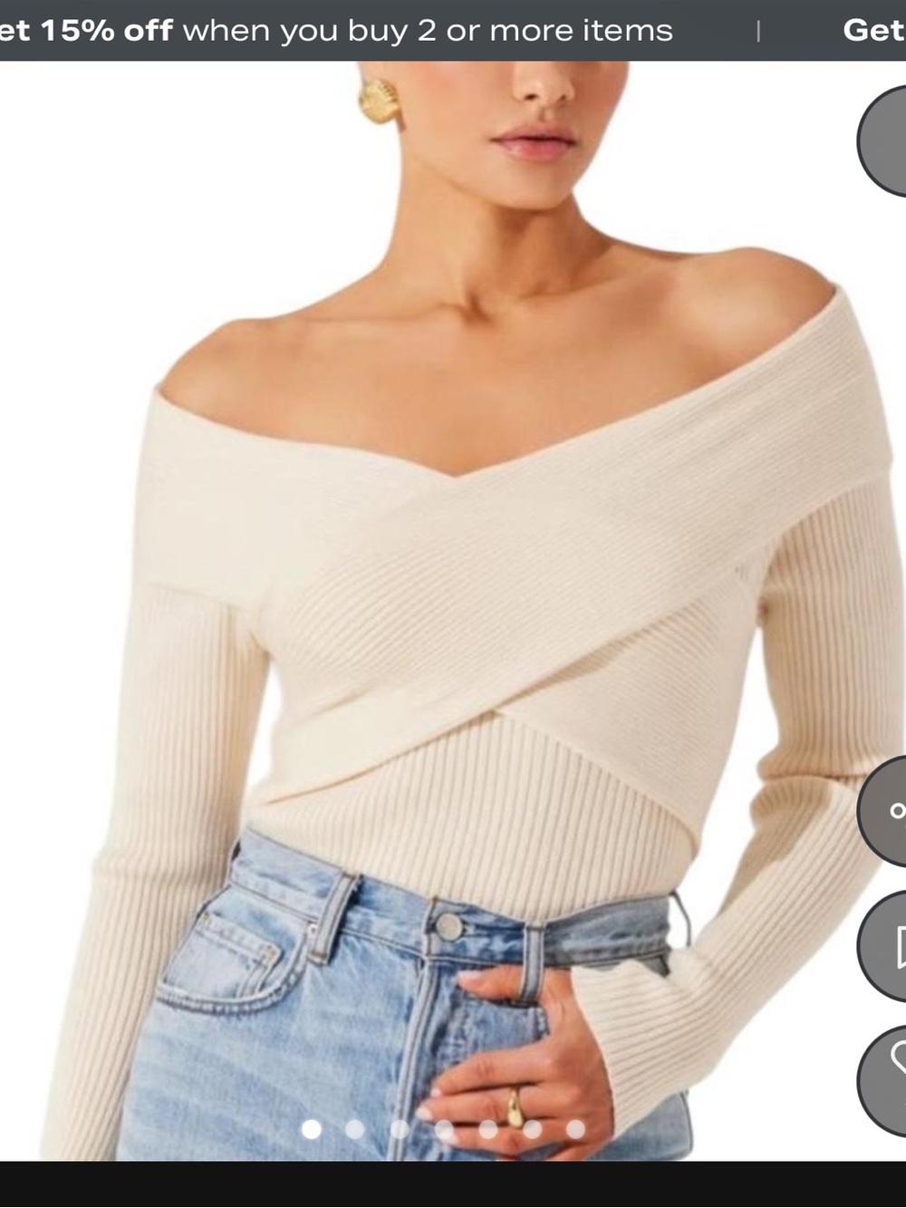 Astr Twisted Off-Shoulder Ribbed Sweater - Cream - Picture 4 of 4